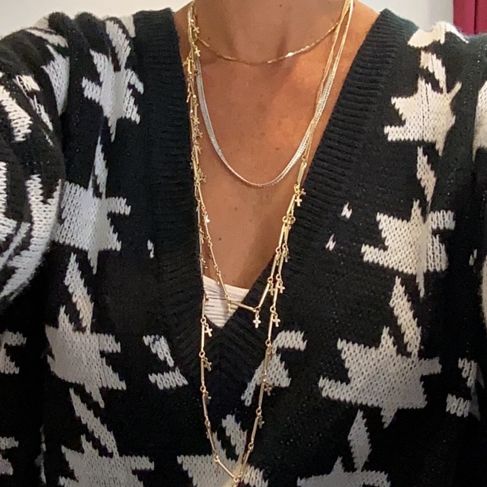 Express Layered Gold Tone Cross Charm Necklace Women Boho